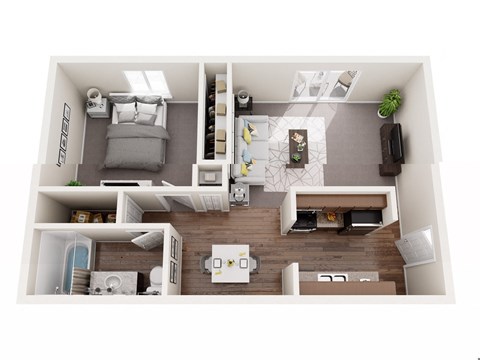 Floor plan for 1 bed, 1 bath, 700 sqft